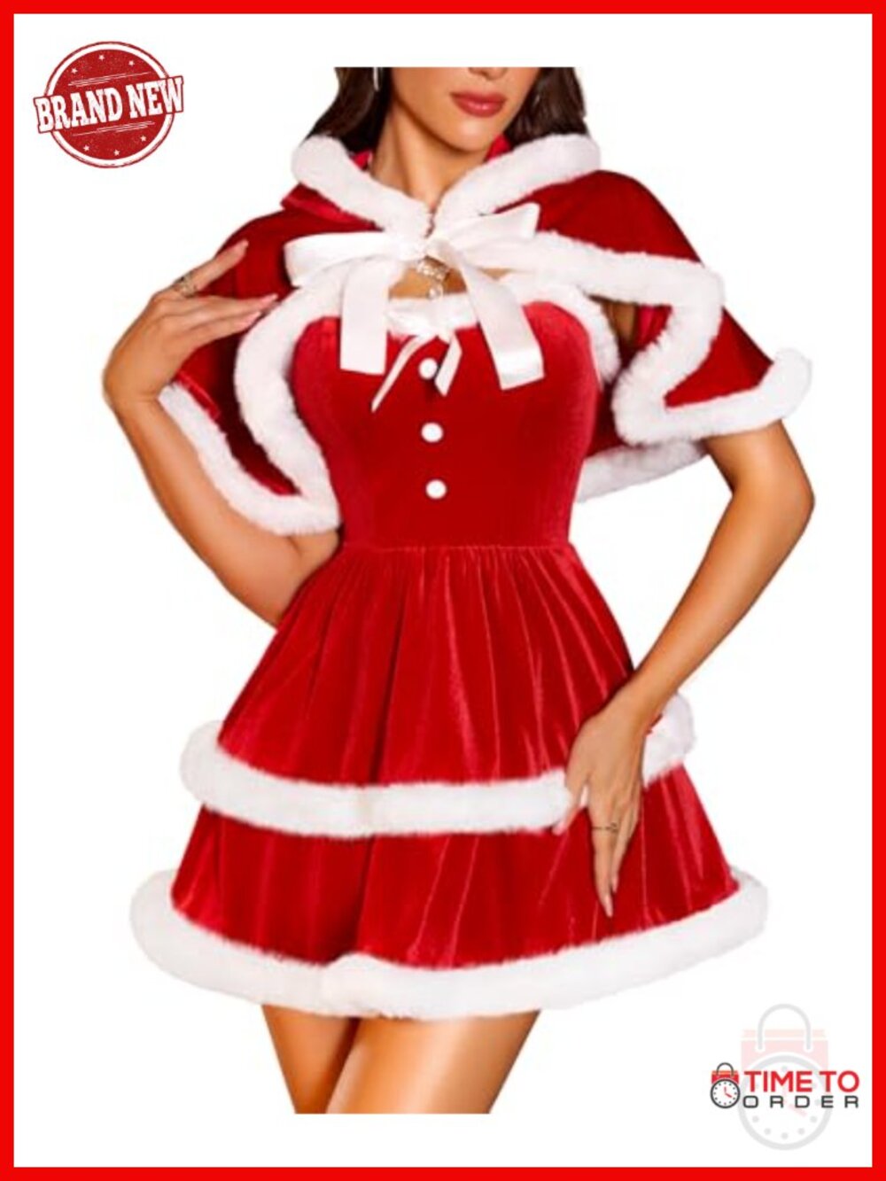 RSLOVE Sexy Christmas Dress Set with Cape Velvet Santa Costume Babydoll